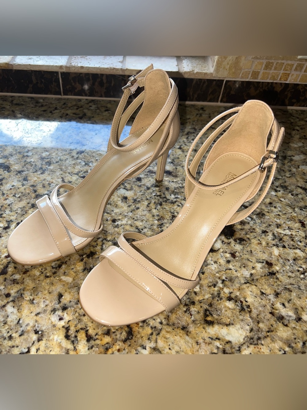 Michael Kors Beige Patent Ankle-Strap Heels